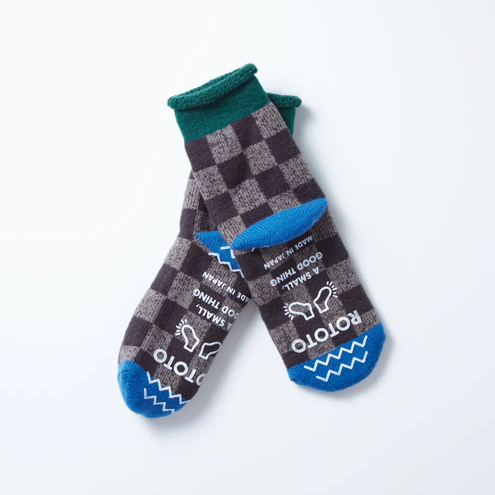 ROTOTO | Pile Room Socks Checkerboard Socks ROTOTO green/blue Small