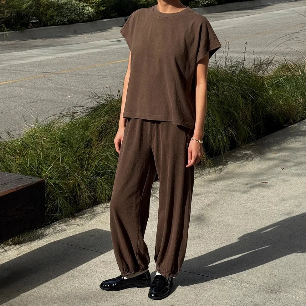 Woman wearing Le Bon Shoppe Balloon Pans in Chocolate size Small