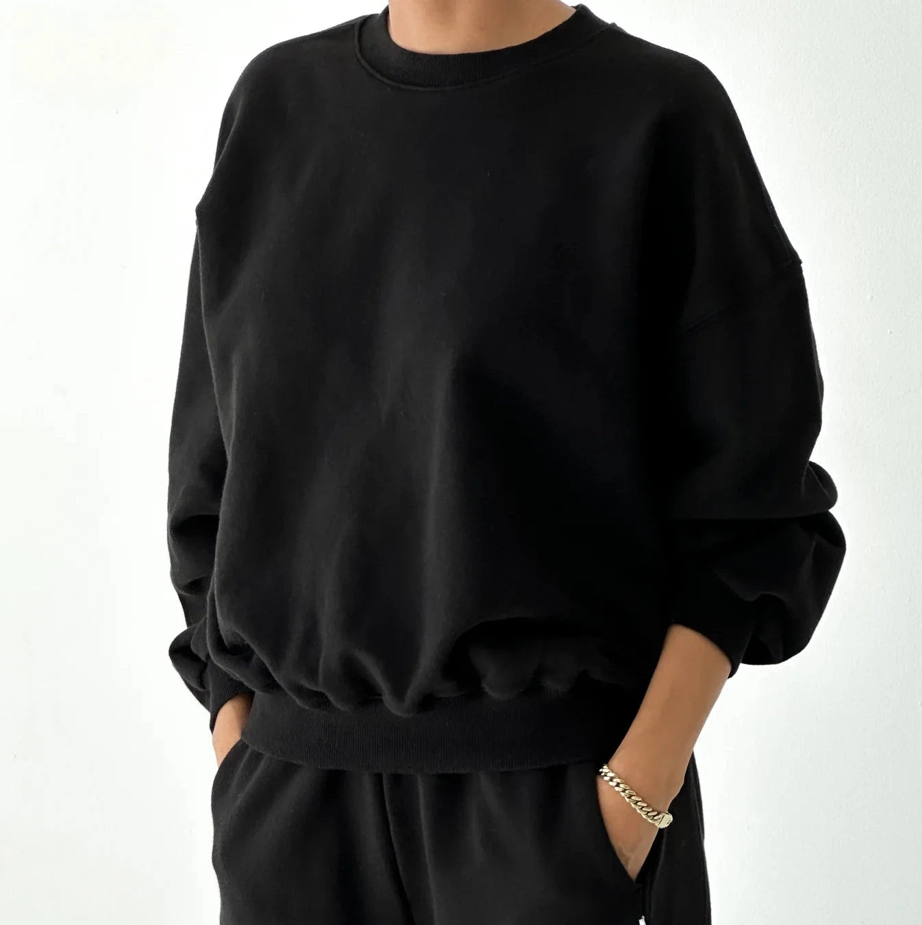 Le Bon Shoppe French Terry Core Sweatshirt in Black Front