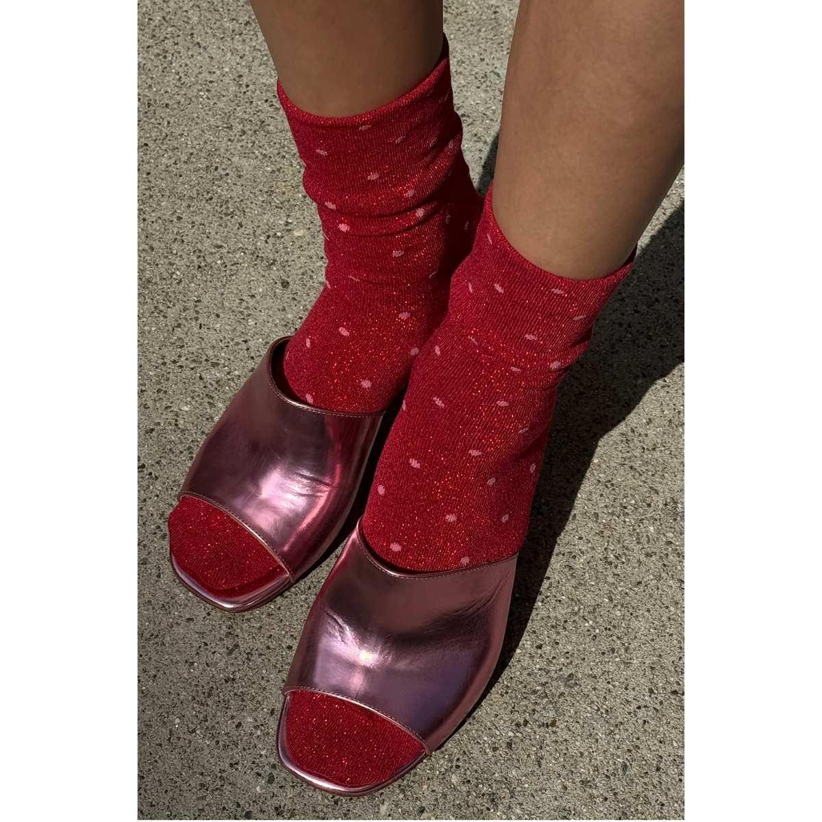 Lurex Patterned Sneaker Socks LE BON SHOPPE Red/Pink 