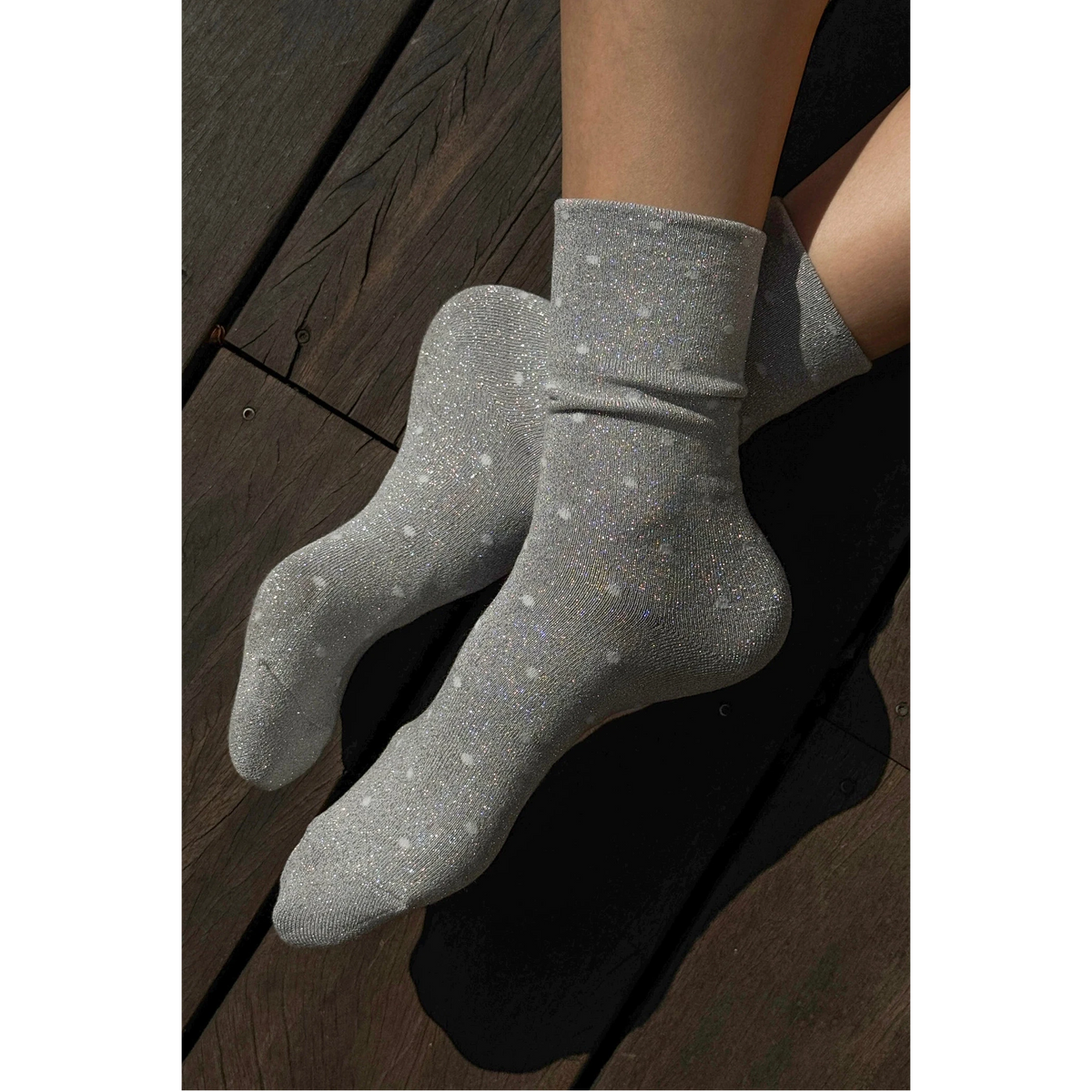 Lurex Patterned Sneaker Socks LE BON SHOPPE Silver/White 