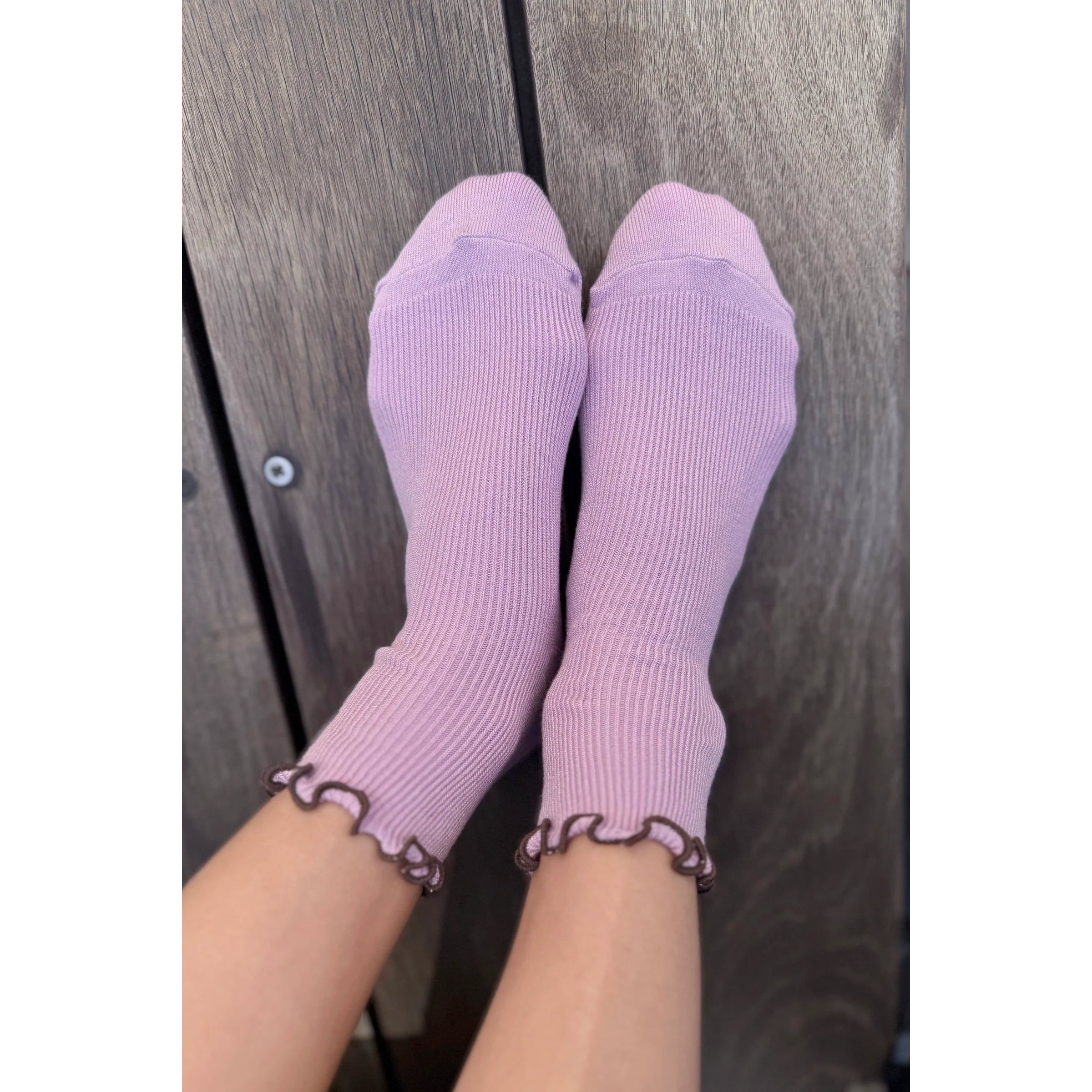Petite Ruffled Modal Socks LE BON SHOPPE Lilac/Brown 