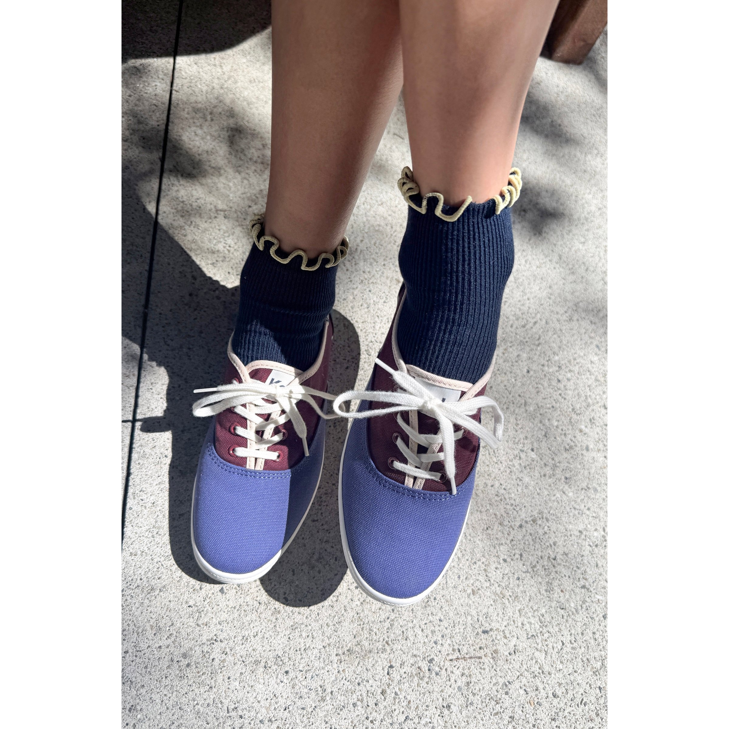 Petite Ruffled Modal Socks LE BON SHOPPE Navy/Butter 