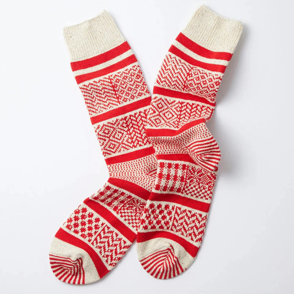 ROTOTO | Multi Jacquard Crew Socks Socks ROTOTO ivory/red Small 
