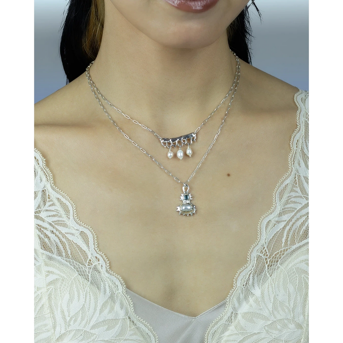 Silver Coral Pendant Necklace Annoushe Jewelry 