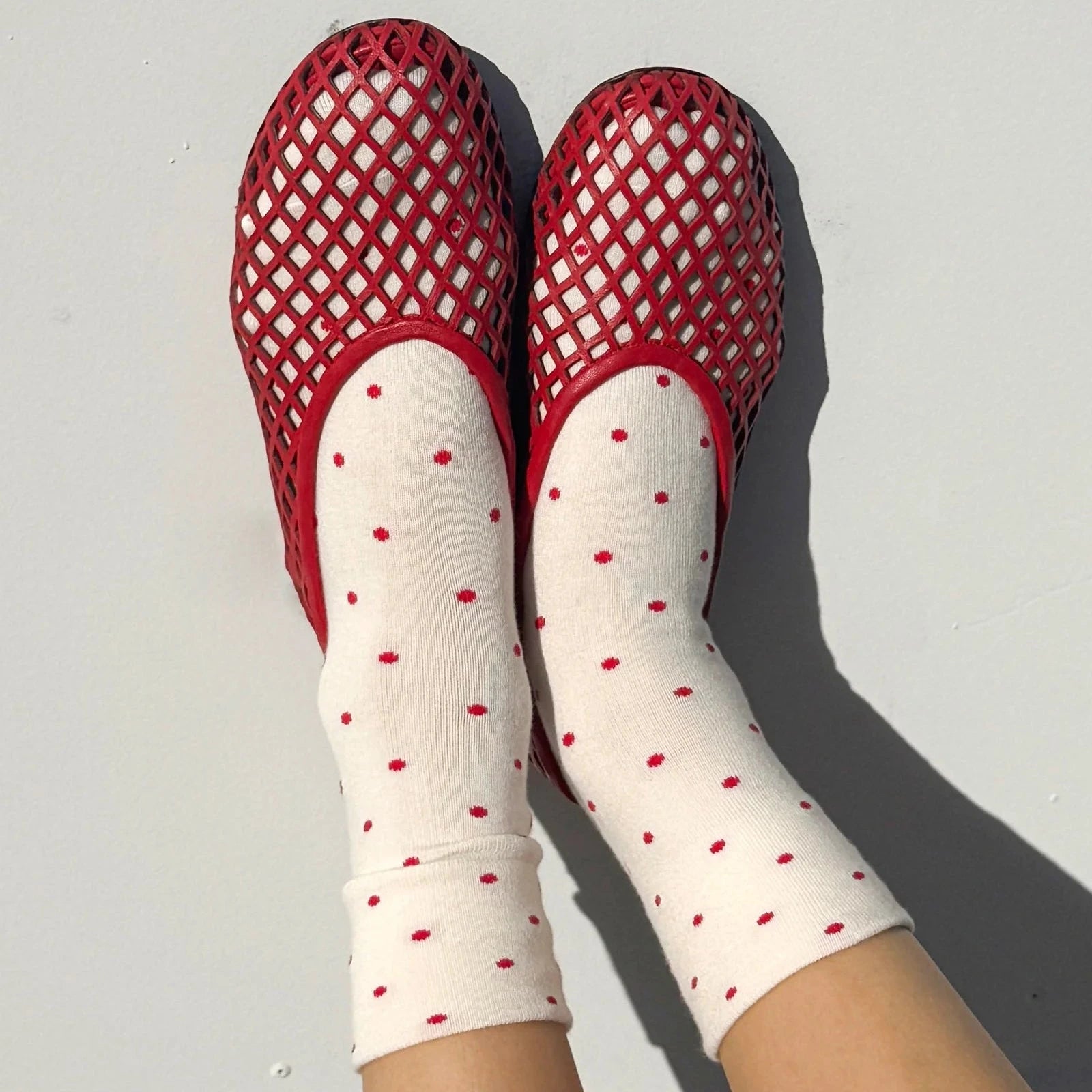 Sneaker Socks Socks LE BON SHOPPE Cream Red Polka Dot 