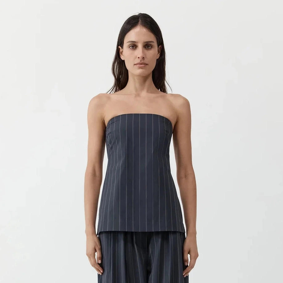 Strapless Rouleau Tie Top | Ink Stripe St. Agni 