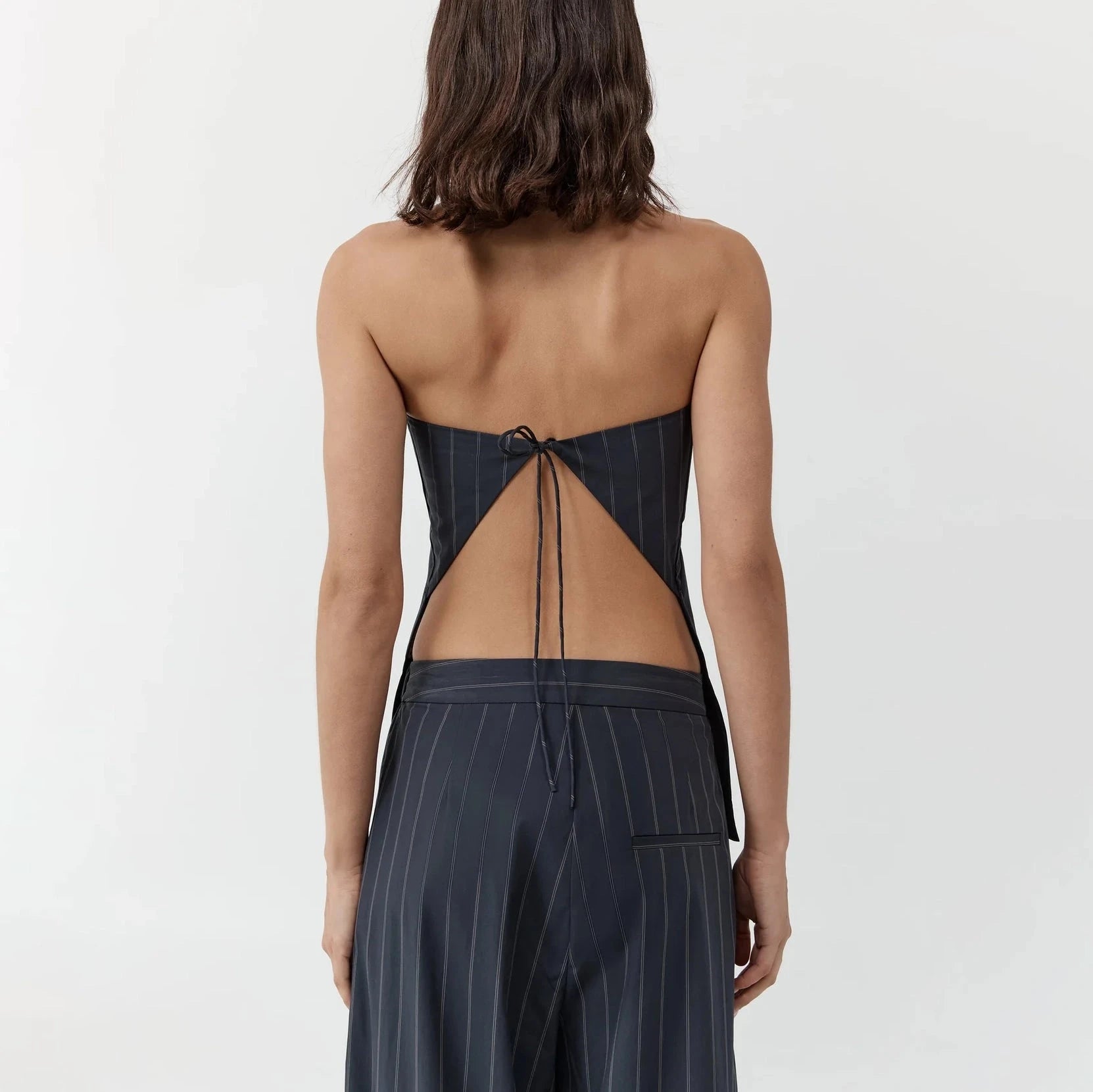 Strapless Rouleau Tie Top | Ink Stripe St. Agni 