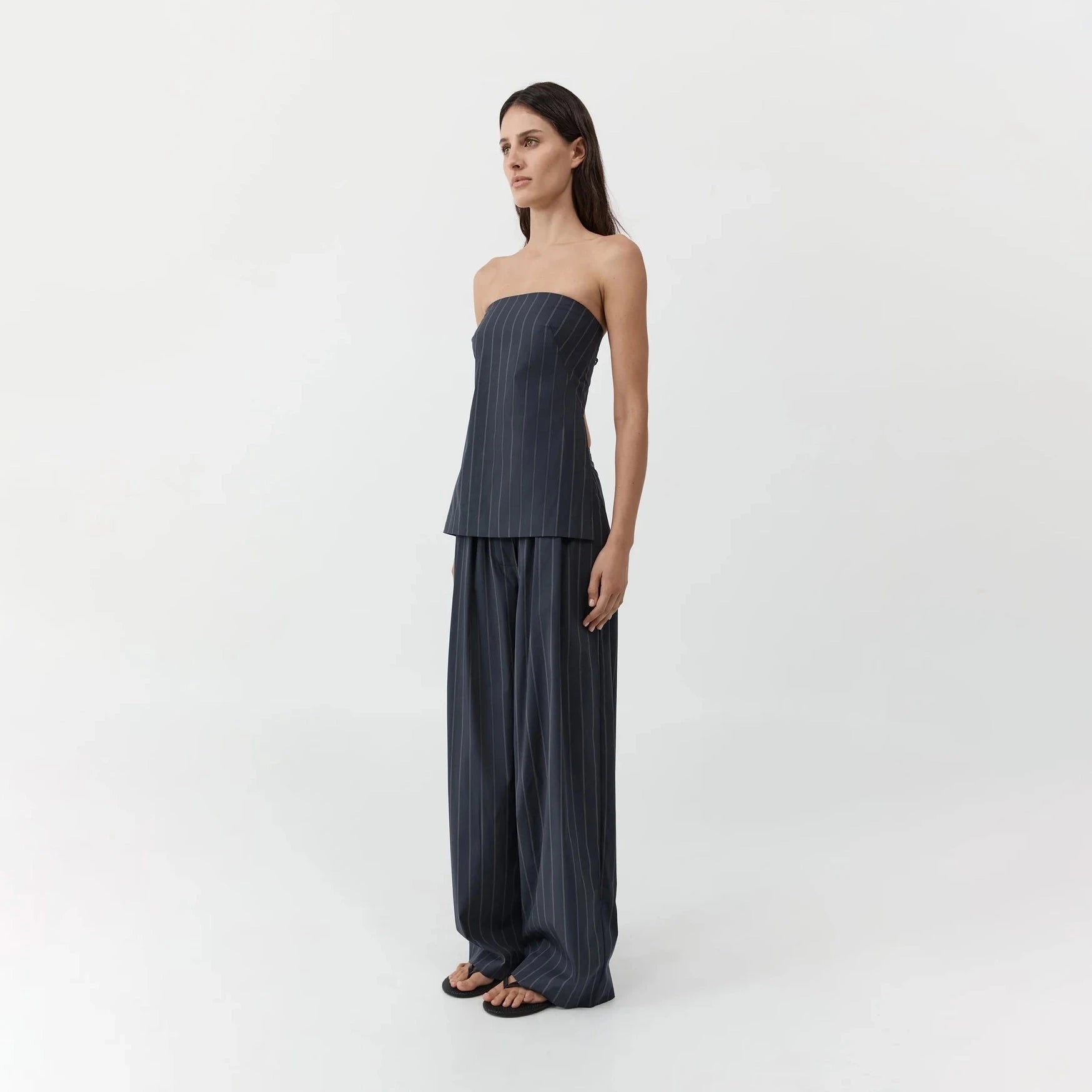 Strapless Rouleau Tie Top | Ink Stripe St. Agni 