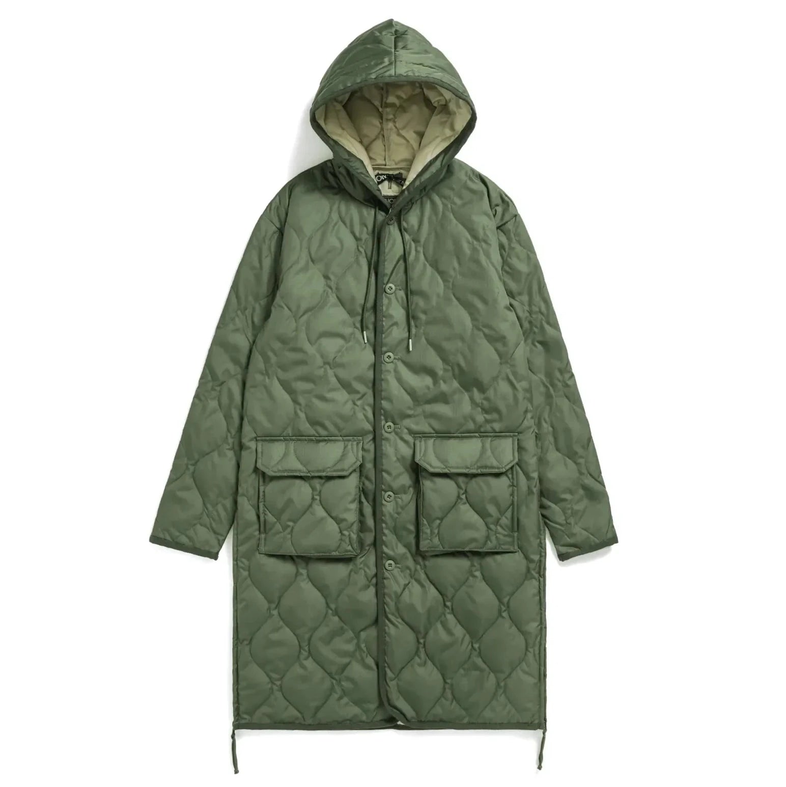 Photo of Taion Military Hood Long Down Quilted Jacket in Olive