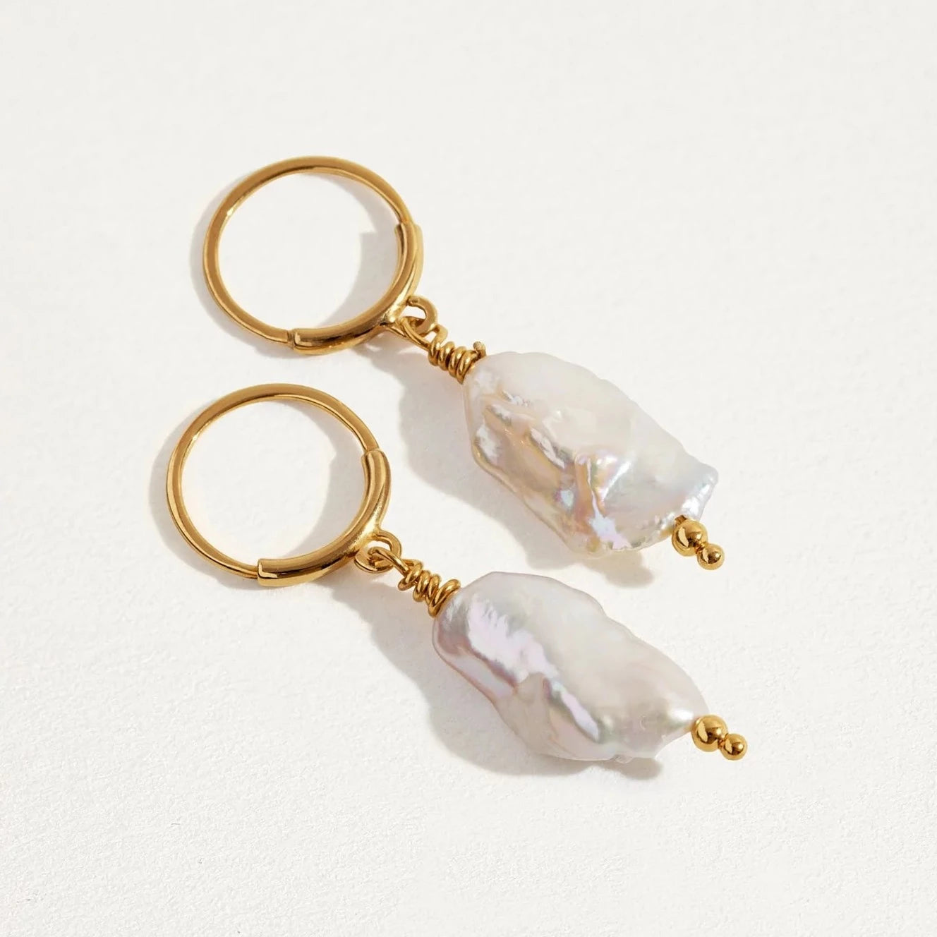 Dainty Hoops with Natural Pearls LUNAI JEWELLERY 