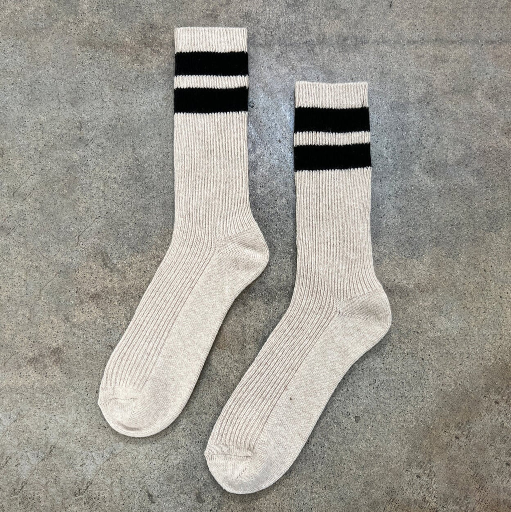 Le Bon Shoppe Grandpa Varsity Socks Socks LE BON SHOPPE Oatmeal Black Stripe 