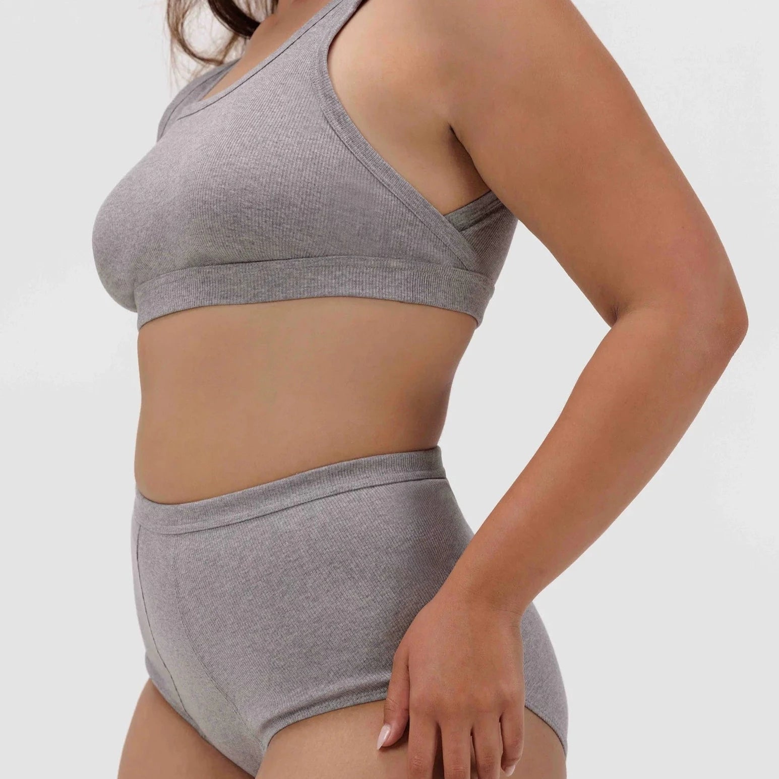 Organic Cotton Rib Flex Super High-Rise Briefs ORGANIC BASICS Grey Melange XS 